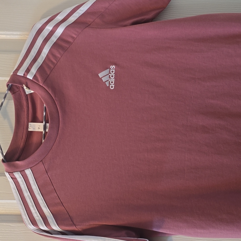 ADIDAS BRAND SIGNATURE MEN'S SHORT SLEEVE MAUVE AND WHITE TEE-SHIRT SIZE SMALL